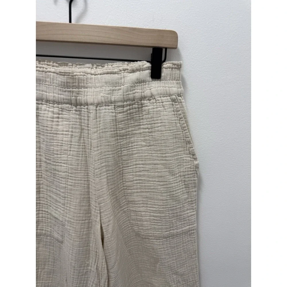 Rails Organic Cotton Gauze Pull On Pants XS Ivory Cropped Wide Leg Pockets